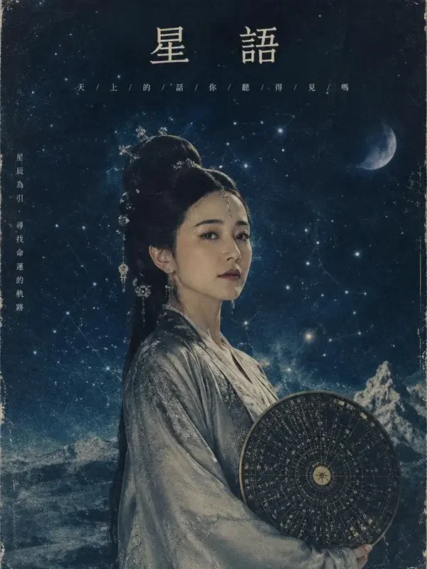短剧《天象令：我以星盘定天下》复古胶片风封面海报，穿越重生题材